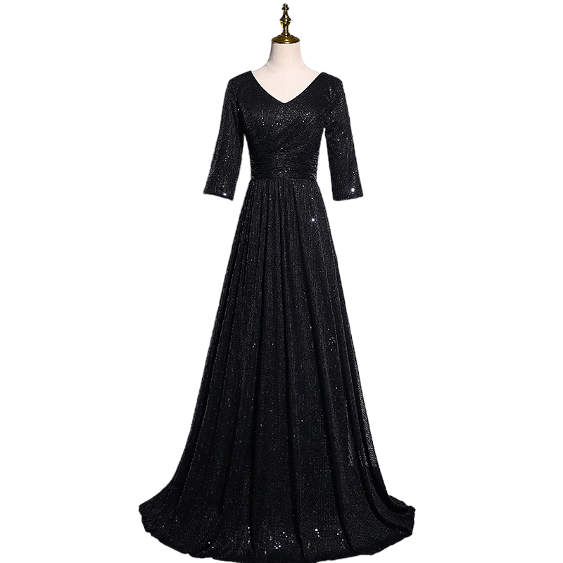 Plus Size Black Sequins Mid Sleeve Maxi Dress– Hello Curve