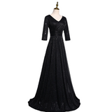 Plus Size Black Sequins Mid Sleeve Maxi Dress