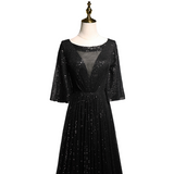 Plus Size Black Sequins Flutter Sleeve Evening Dress