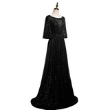 Plus Size Black Sequins Flutter Sleeve Evening Dress