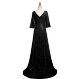 Plus Size Black Sequins Flutter Sleeve Evening Dress