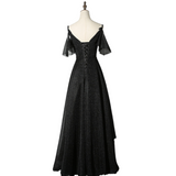 Plus Size Black Short Sleeve Off Shoulder Evening Dress