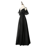 Plus Size Black Short Sleeve Off Shoulder Evening Dress