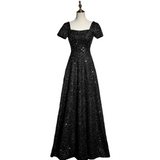 Plus Size Black Square Neck Evening Dress