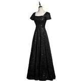 Plus Size Black Square Neck Evening Dress