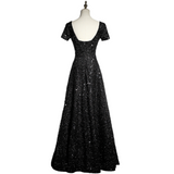 Plus Size Black Square Neck Evening Dress