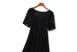 Plus Size Black Square Neck Lace Midi Dress