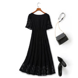 Plus Size Black Square Neck Lace Midi Dress