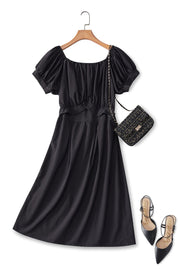 Plus Size Black Square Neck Short Sleeve Dress