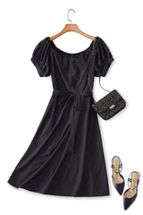 Anaya Plus Size Black Square Neck Short Sleeve Dress