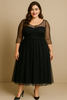 Aria Plus Size Black Fit and Flare Mesh Dress