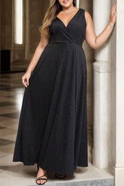 Plus Size Black V Neck Evening Dress