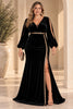 Astraea Plus Size Black Velvet Cold Shoulder Evening Dress