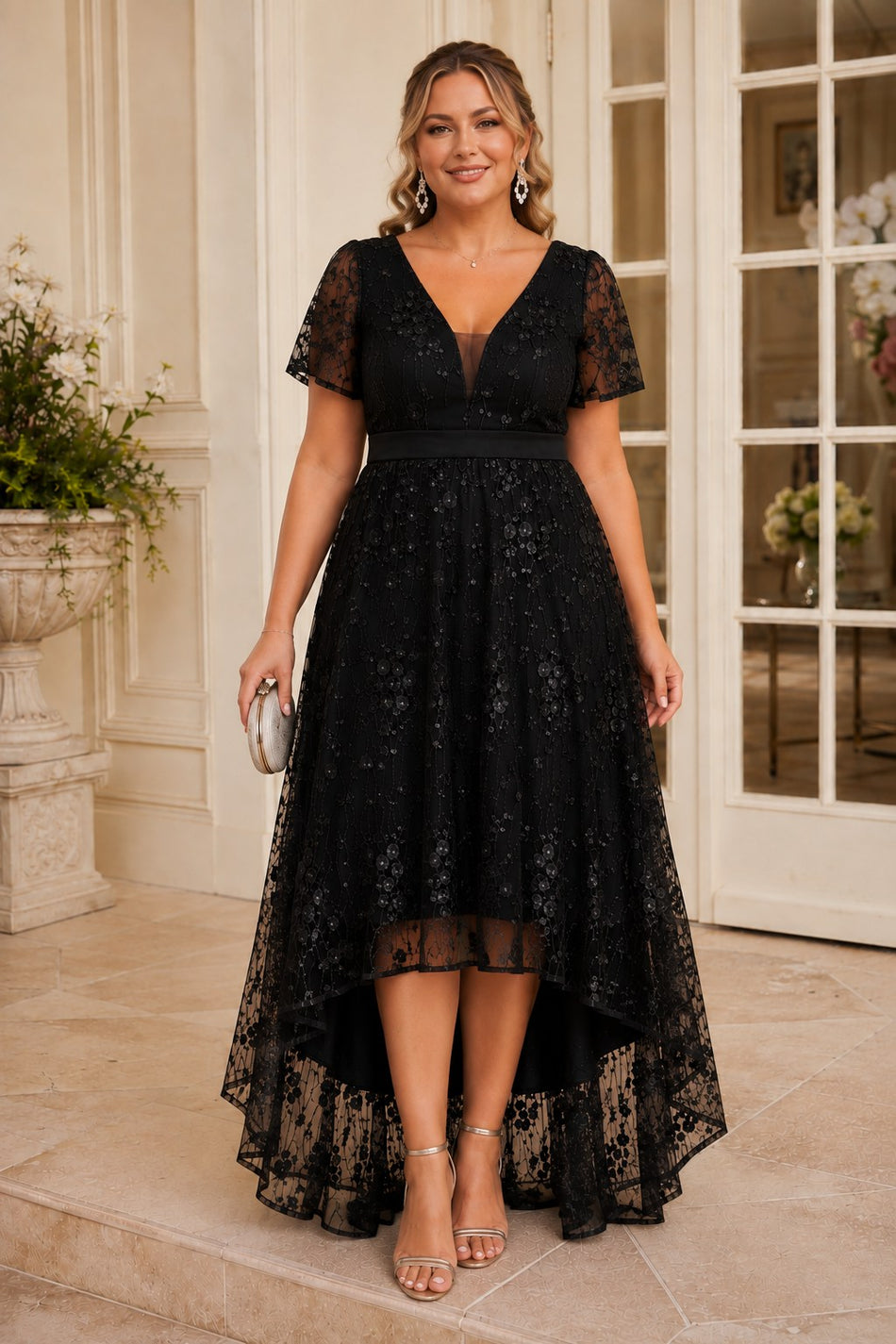 Liliane Plus Size Lace Wedding Guest Dress with Sleeves– Hello Curve