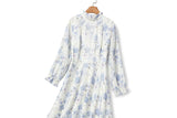 Saylor Plus Size Blue Floral Mandarin Collar Long Sleeve Dress