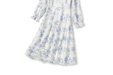 Saylor Plus Size Blue Floral Mandarin Collar Long Sleeve Dress