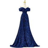 Plus Size Blue Off Shoulder Formal Dress