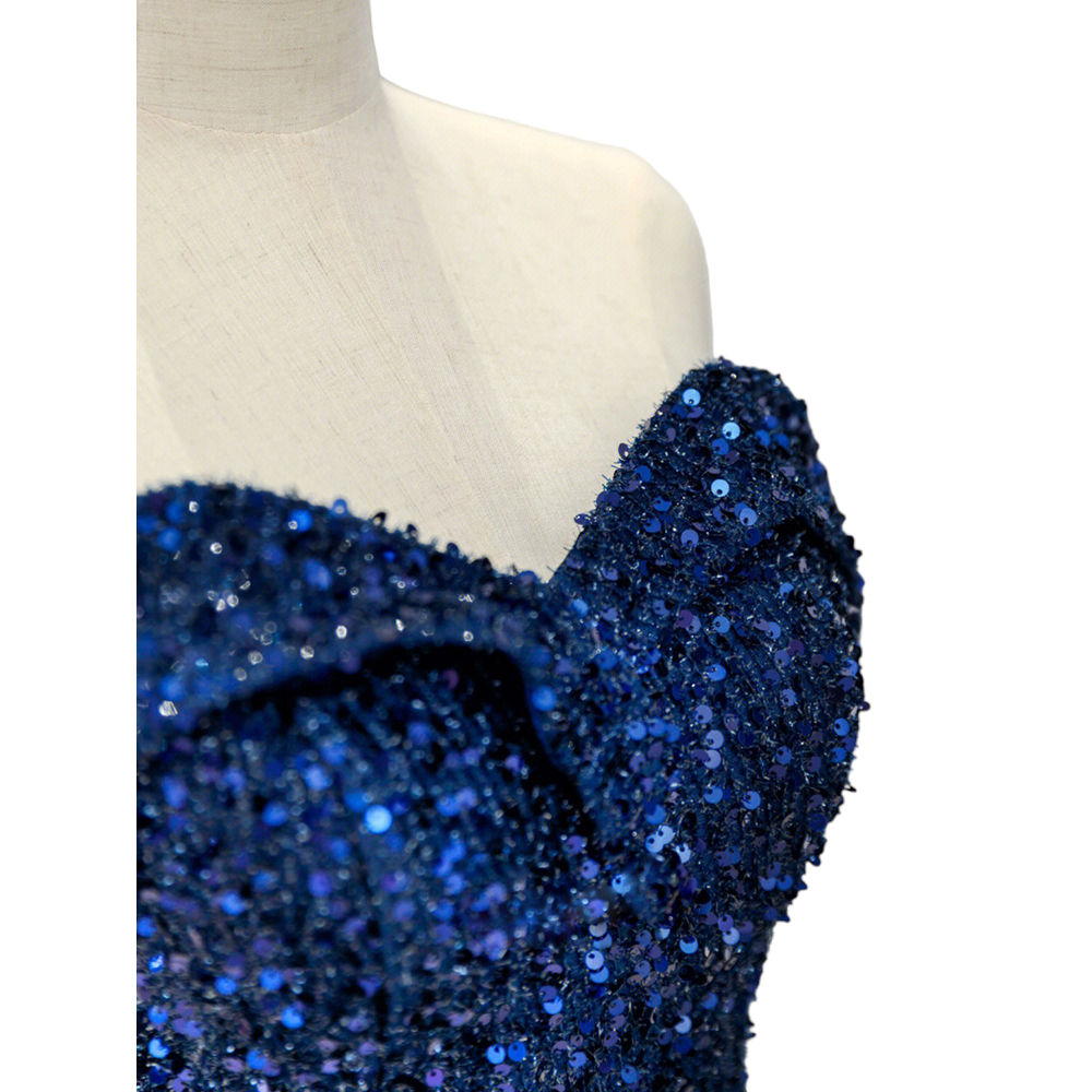 Off Shoulder Max Velvet Dresses with Long Sleeves Ocean Blue Plus Size