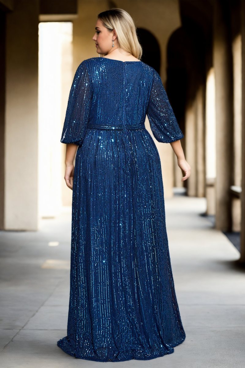 Joelle Plus Size Blue Sequins Evening Dress– Hello Curve