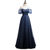 Plus Size Stars Tulle Navy Evening Dress