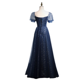 Plus Size Stars Tulle Navy Evening Dress - Back View