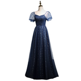 Plus Size Stars Tulle Navy Evening Dress