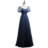 Plus Size Stars Tulle Navy Evening Dress - Wear as Regular Sleeves