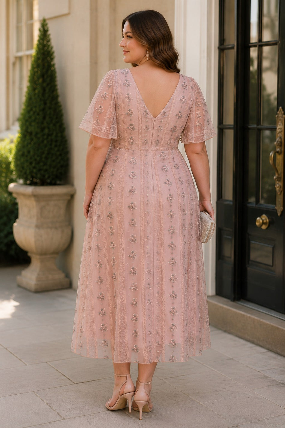 Plus Size Blush Pink Wedding Guest Midi Dress
