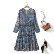 Plus Size Bohemian Print Long Sleeve Dress