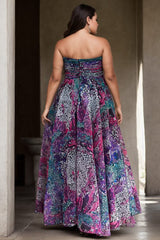 Plus Size Purple Bohemian Tube Evening Dress - Back View