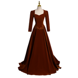 Plus Size Brown Long Sleeve Evening Dress