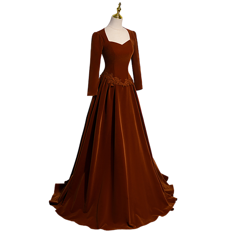 Plus Size Vintage Long Sleeve Evening Dress