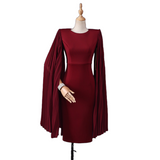 Plus Size Cape Long Sleeve Dress - Red