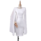Plus Size Cape Long Sleeve Dress - White