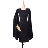 Plus Size Cape Long Sleeve Dress - Black