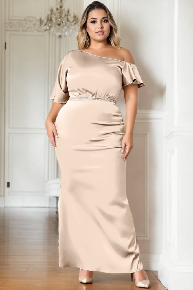 Lyric Plus Size Champagne Gold Evening Dress– Hello Curve