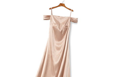 Maia Plus Size Champagne Gold Satin Evening Dress