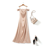 Maia Plus Size Champagne Gold Satin Evening Dress