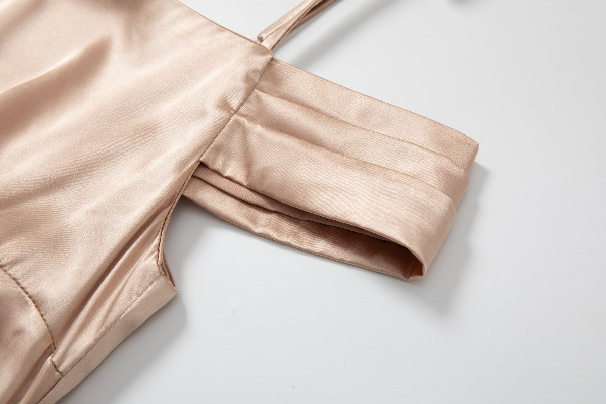 Maia Plus Size Champagne Gold Satin Evening Dress– Hello Curve