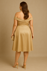 Plus Size Champagne Gold Wedding Guest Dress - back view