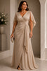 Evadne Plus Size Champagne Wrap Evening Dress