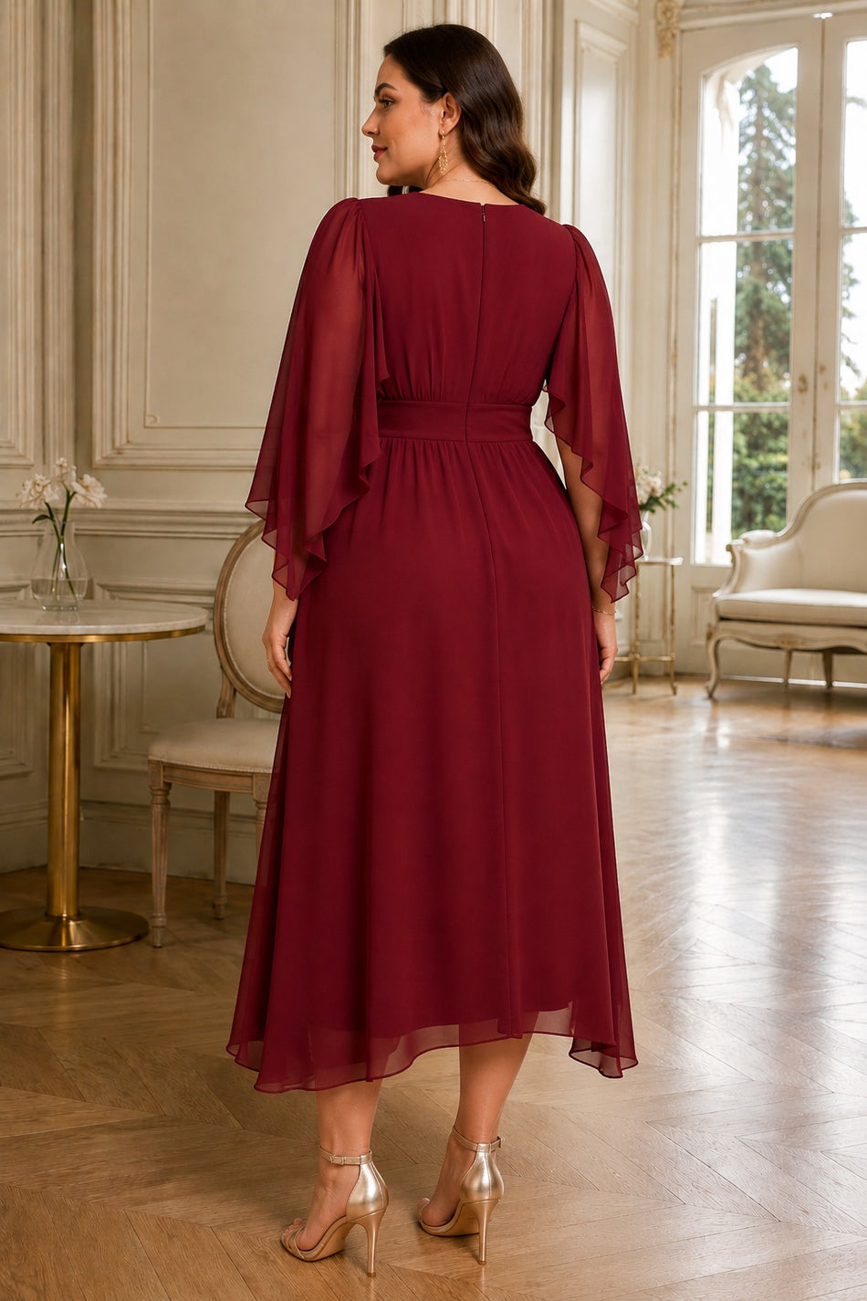 Plus Size Chiffon Wedding Guest Dress with Sleeves– Hello Curve