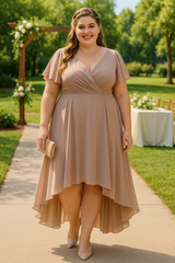 Plus Size Chiffon Wrap Midaxi Dress - Khaki