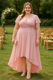 Plus Size Chiffon Wrap Midaxi Dress - Blush Pink