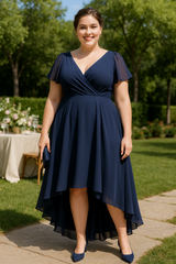 Plus Size Chiffon Wrap Midaxi Dress - Navy Blue