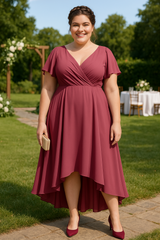 Plus Size Chiffon Wrap Midaxi Dress - Rust Red