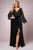 Maylah Plus Size Black Cold Shoulder Long Sleeve Evening Dress