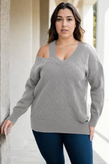 Plus Size Cold Shoulder Sweater - grey