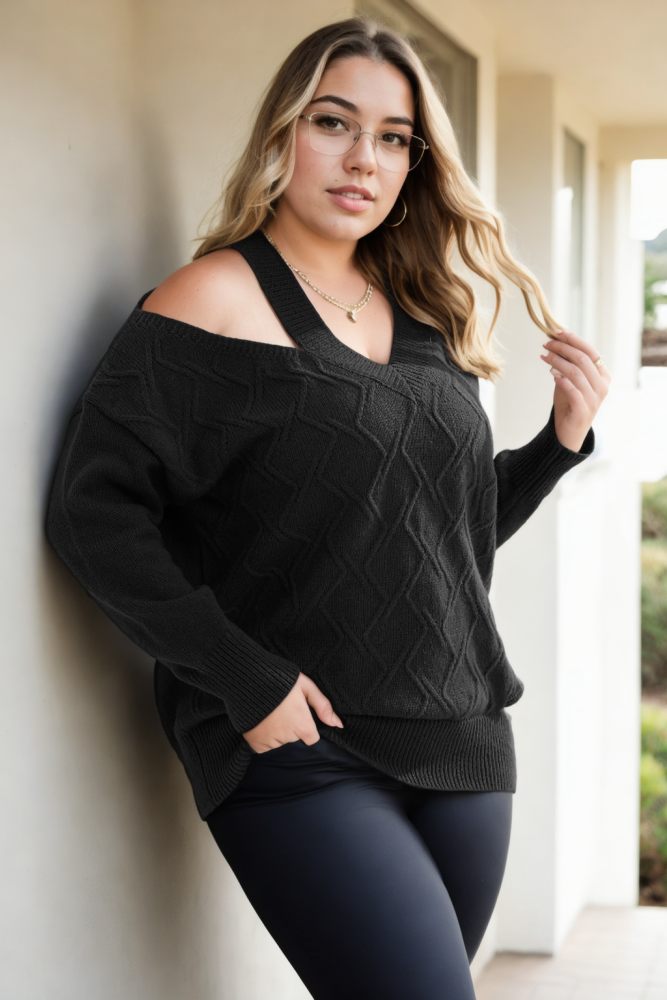 Lucy Plus Size Cold Shoulder Sweater– Hello Curve