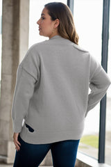 Plus Size Cold Shoulder Sweater - grey back view